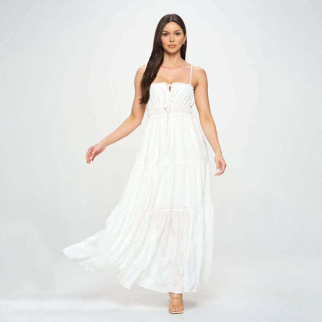 White Cutout Tiered Maxi Dress