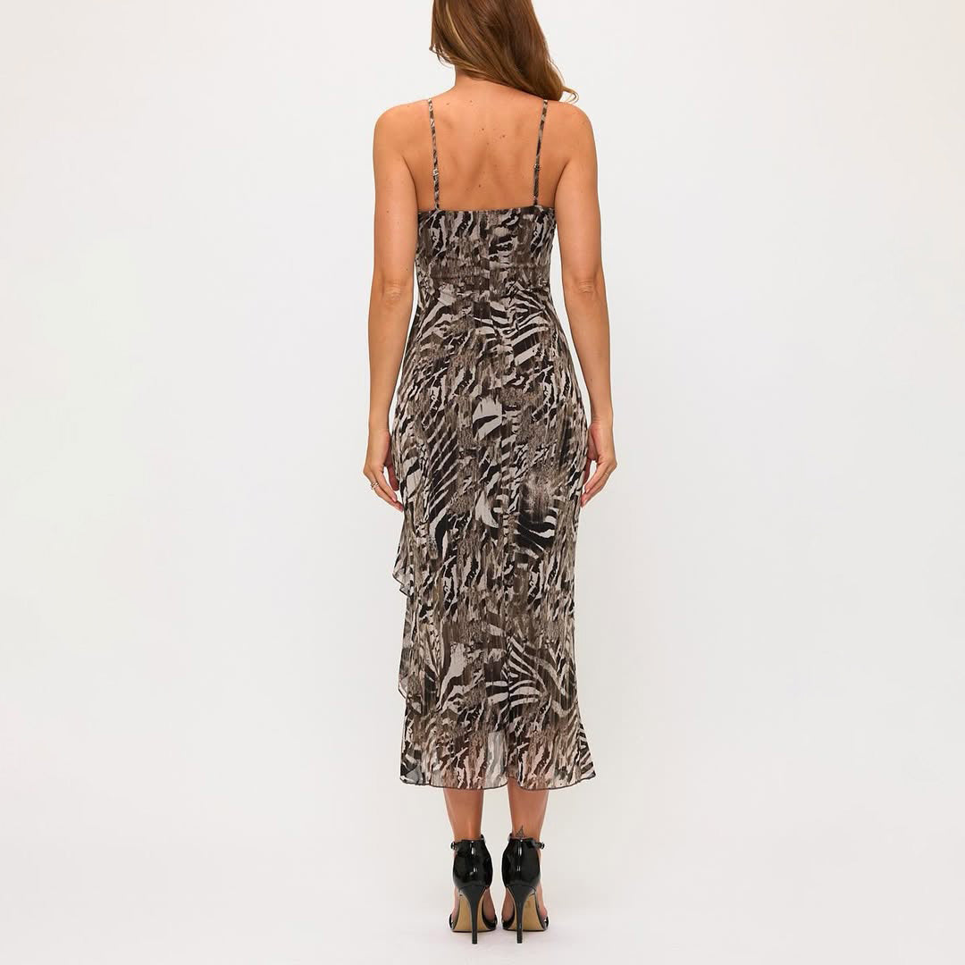 Flowy Animal Print Slit Dress