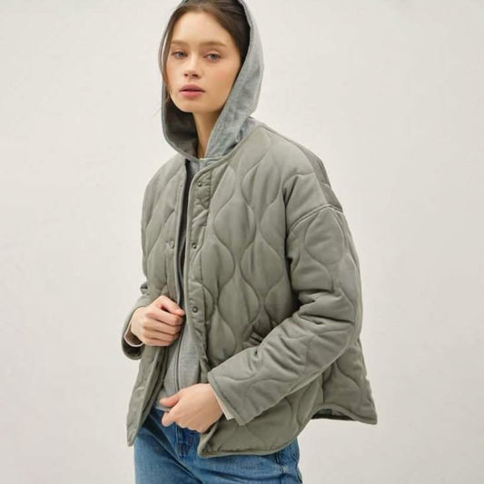 Oversized Collarless Quilted Jacket