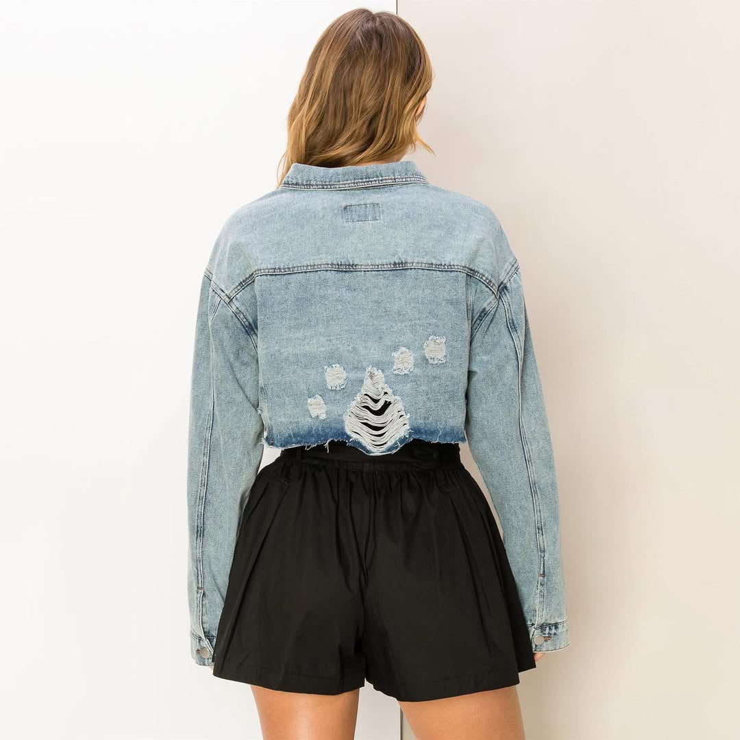 Oversized Light Wash Cropped Denim Jacket