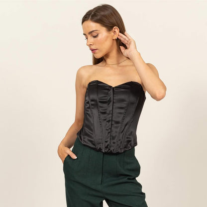 Black Satin Corset Bustier Top